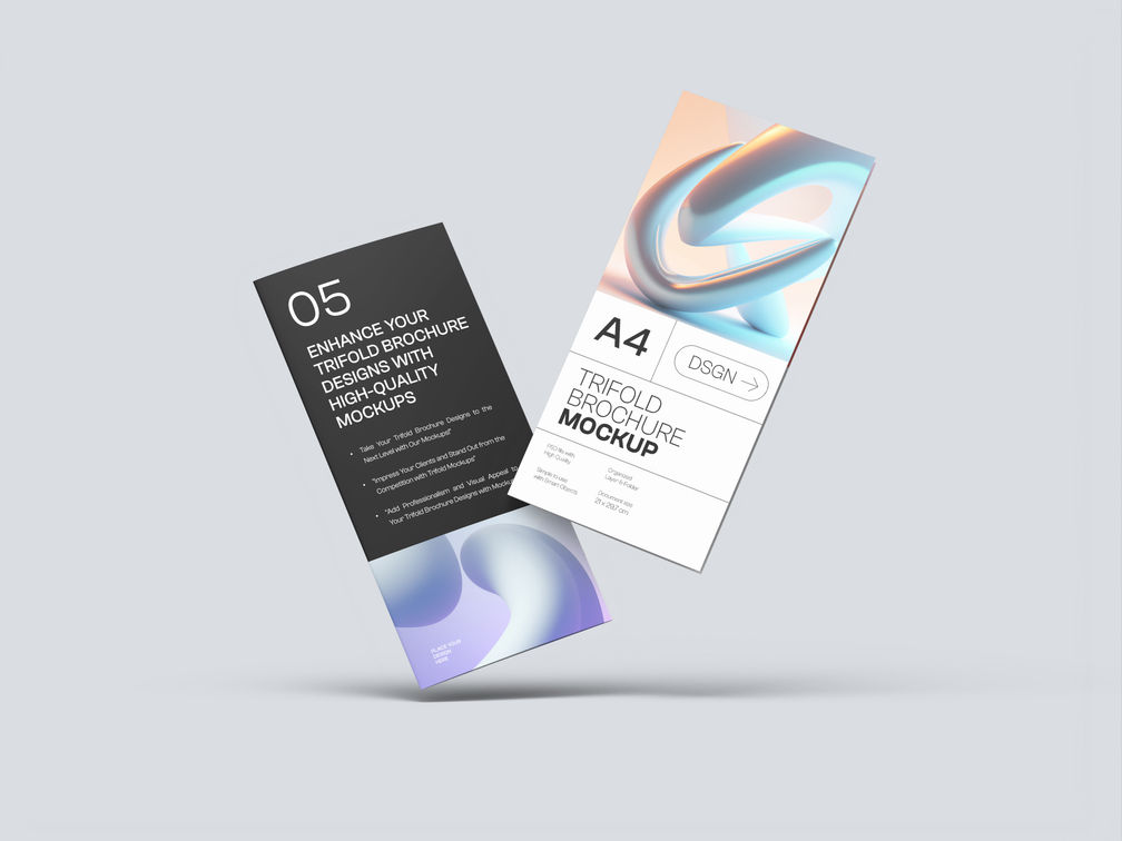 Trifold Brochure Mockup Flying View Preview 1