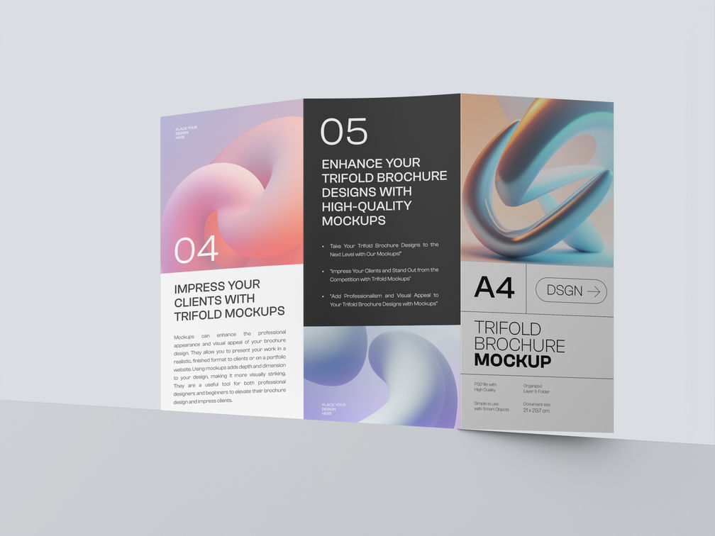 Trifold Brochure Mockup Low Angle View Preview 1