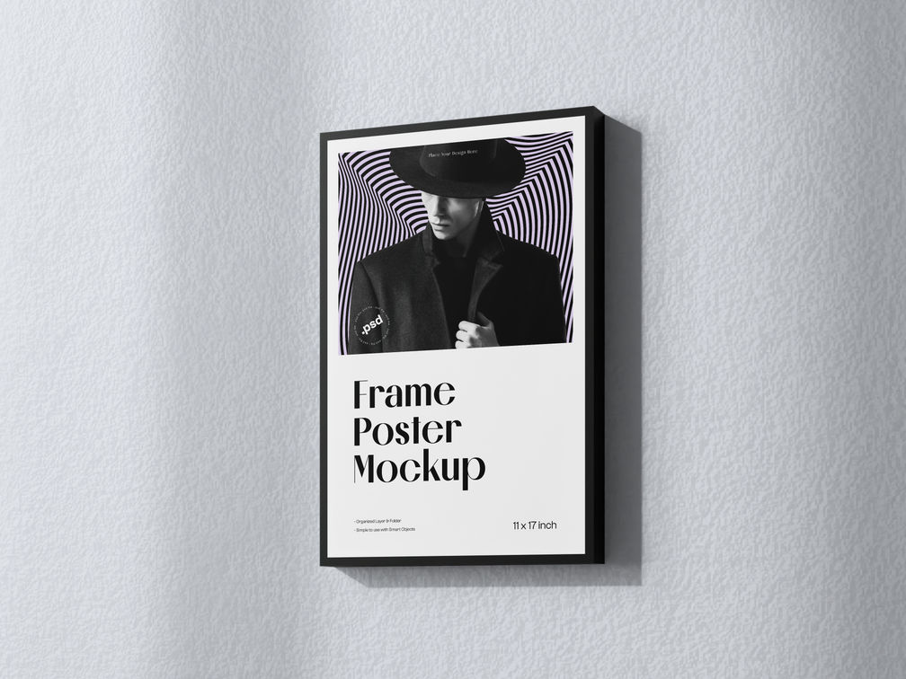 Wall Poster Fram Mockup Half Side View Preview 1