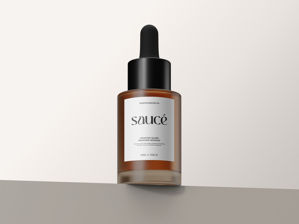 Frosted Glass Dropper Mockup Low Angle View Preview 1