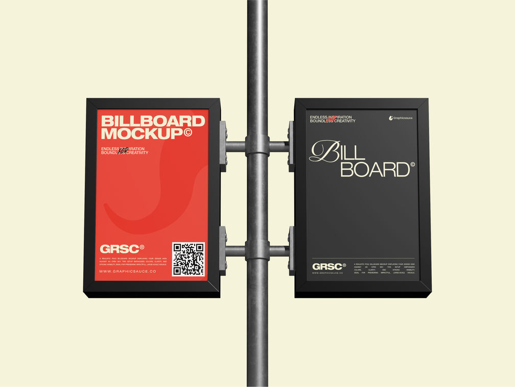 Outdoor Double Billboard Pole Sign Mockup Front View Preview 1