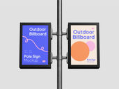 Outdoor Double Billboard Pole Sign Mockup Front View Preview 3