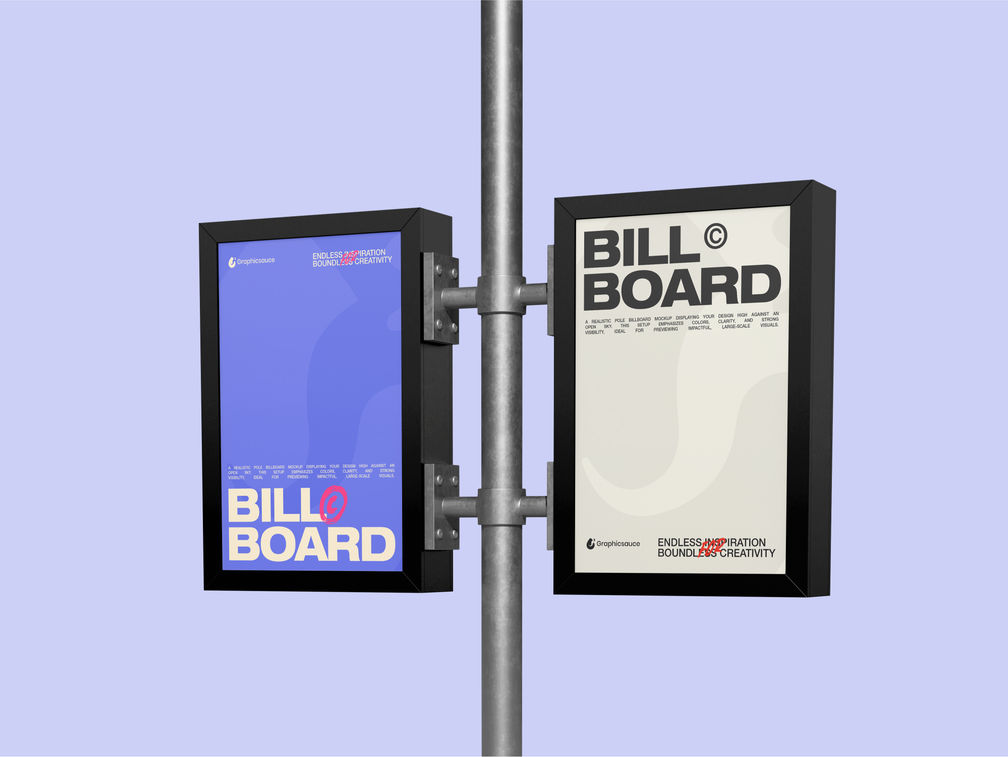 Outdoor Double Billboard Pole Sign Mockup Half Side View Preview 1