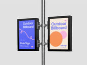 Outdoor Double Billboard Pole Sign Mockup Half Side View Preview 3