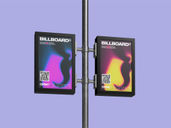 Outdoor Double Billboard Pole Sign Mockup Low Angle View Preview 2