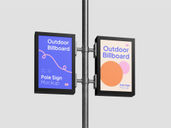 Outdoor Double Billboard Pole Sign Mockup Low Angle View Preview 3