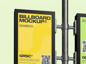 Outdoor Double Billboard Pole Sign Mockup Low Angle View Preview 4
