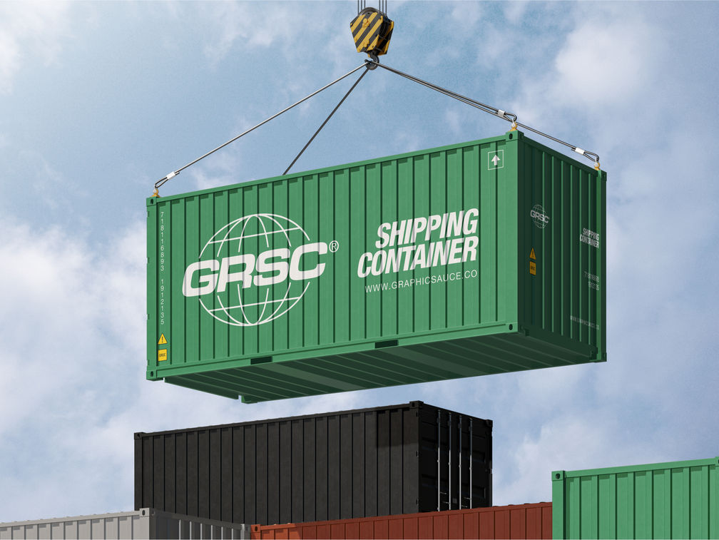 Shipping Container Mockup Flying View Preview 1