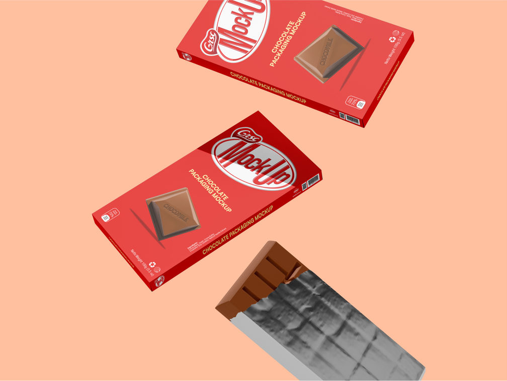 Chocolate Bar Packaging Mockup Flying View Preview 1