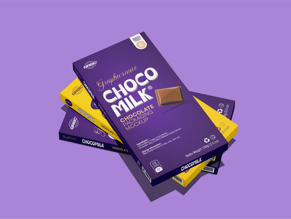Chocolate Bar Packaging Mockup Stack It View Preview 1
