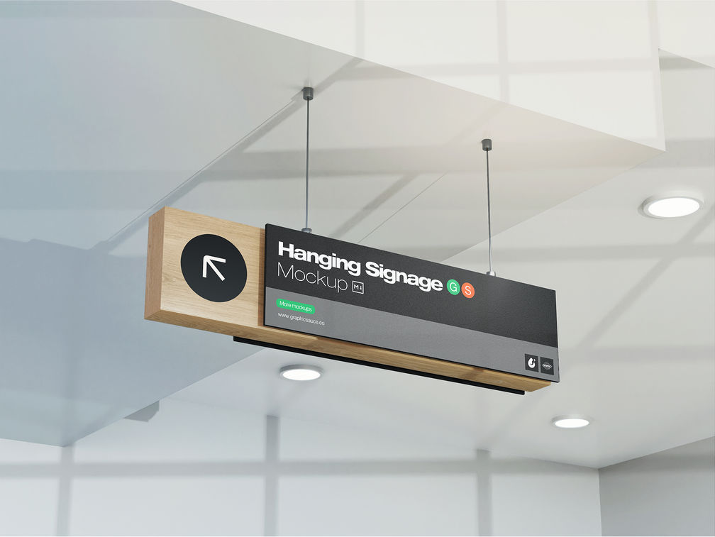 Hanging Signage Mockup Low Angle View Preview 1