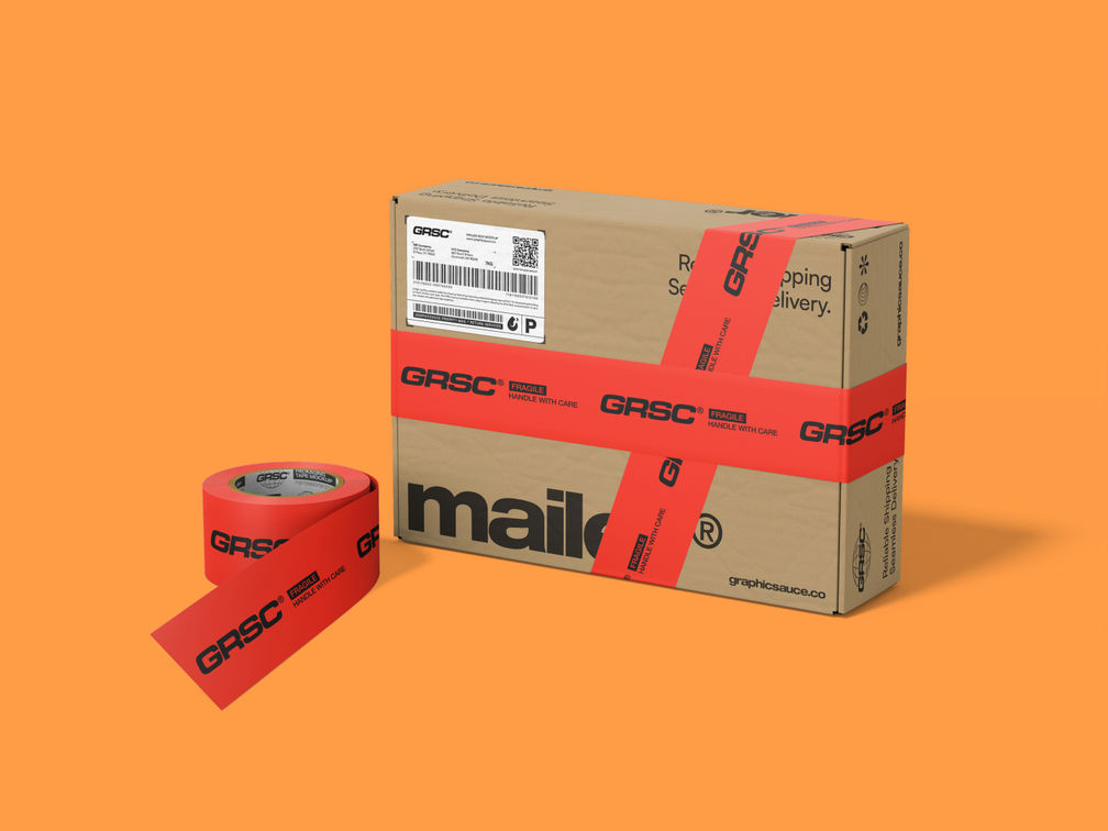 Mailing Box With Tape Mockup Half Side View Preview 1