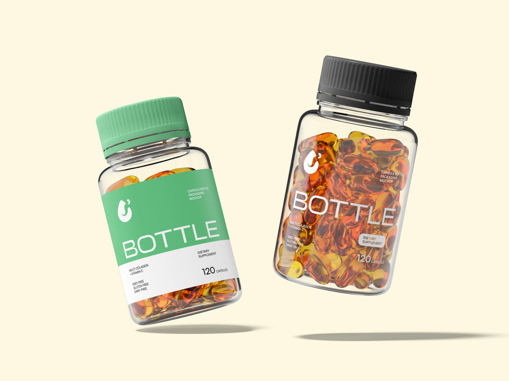 Pill Capsule Bottle Mockup Flying View Preview 1