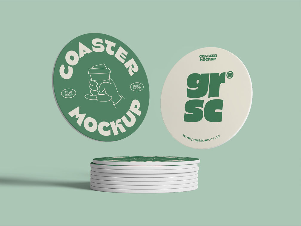 Round Coaster Mockup Flying View Preview 1