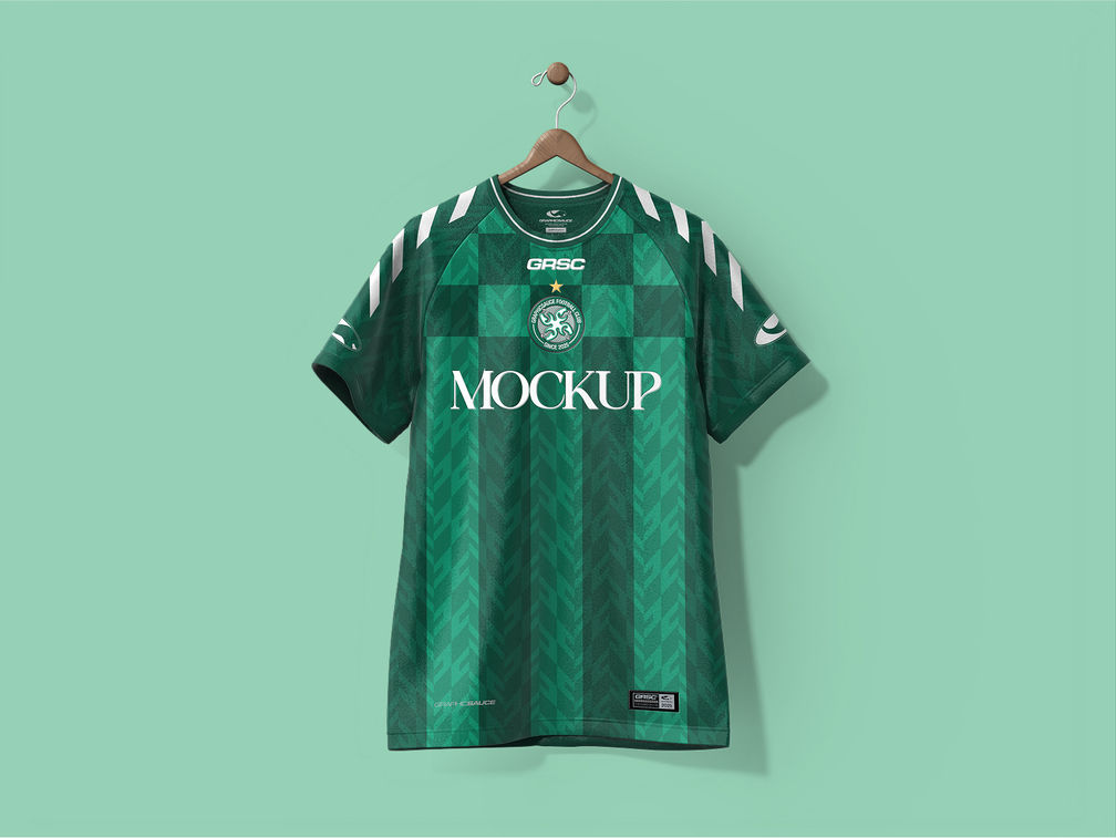 Soccer Jersey With Hanger Mockup Front View Preview 1