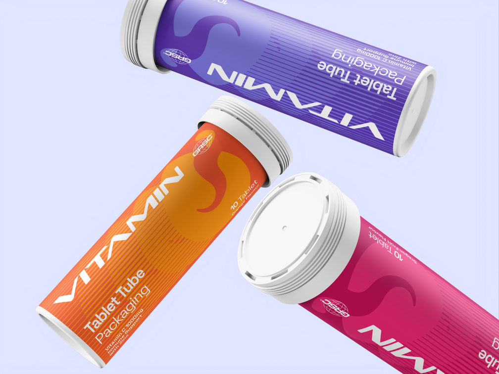 Tablet Tubes Mockup Flying View Preview 1
