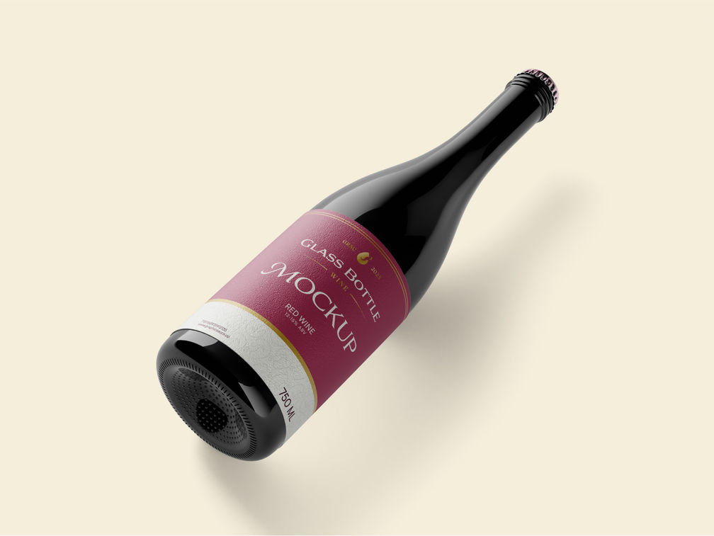 Wine Glass Bottle Mockup Half Side View Preview 1