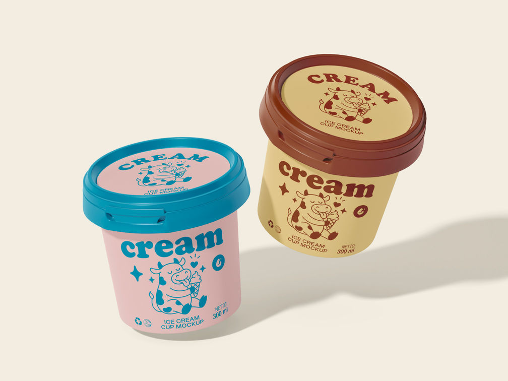 Bucket Ice Cream Cup Mockup Flying View Preview 1