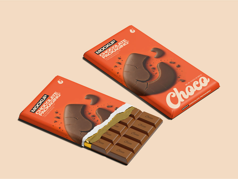 Chocolate Bar Packaging Mockup Half Side View Preview 1