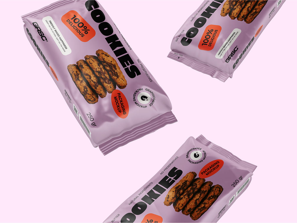 Cookies Packaging Mockup Flying View Preview 1