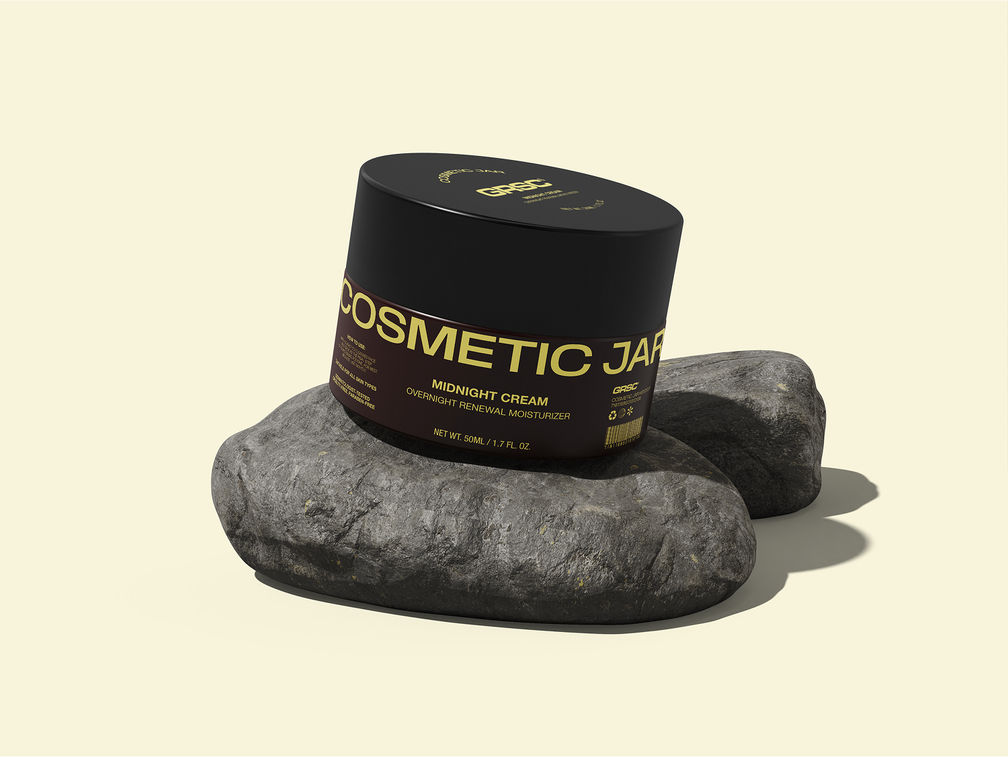 Cosmetic Jar With Stone Mockup Half Side View Preview 1