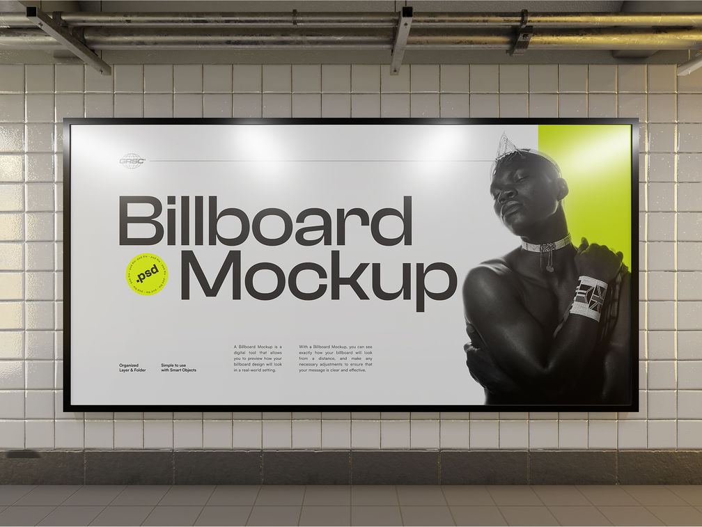 Indoor Subway Billboard Mockup Front View Preview 1