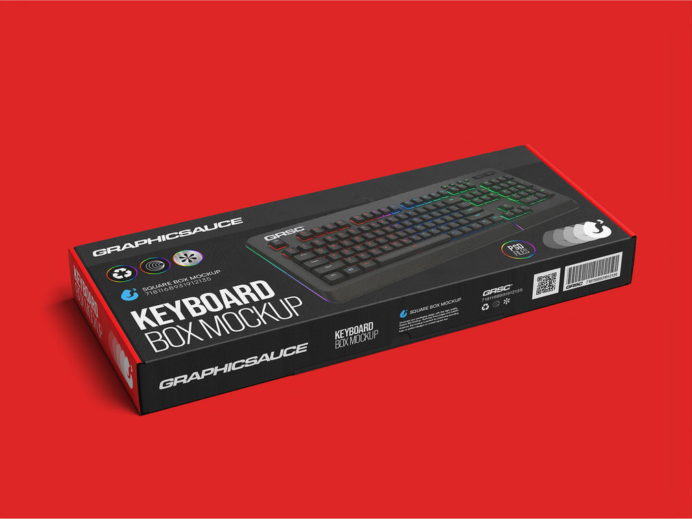 Keyboard Box Packaging Mockup Half Side View Preview 1