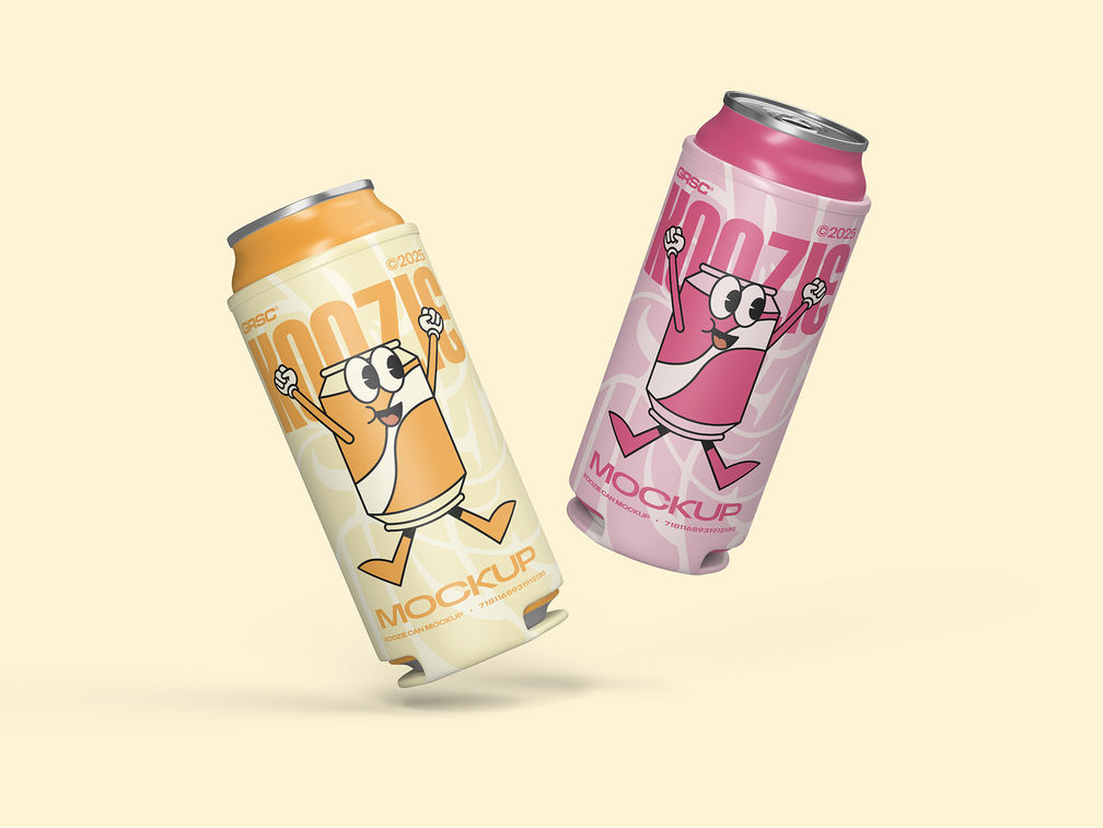 Koozie Can Mockup Flying View Preview 1