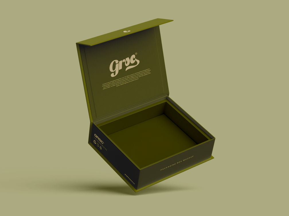 Magnetic Packaging Mockup Flying View Preview 01