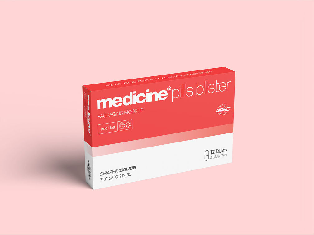 Medicine Pills Box Mockup Half Side View Preview 1