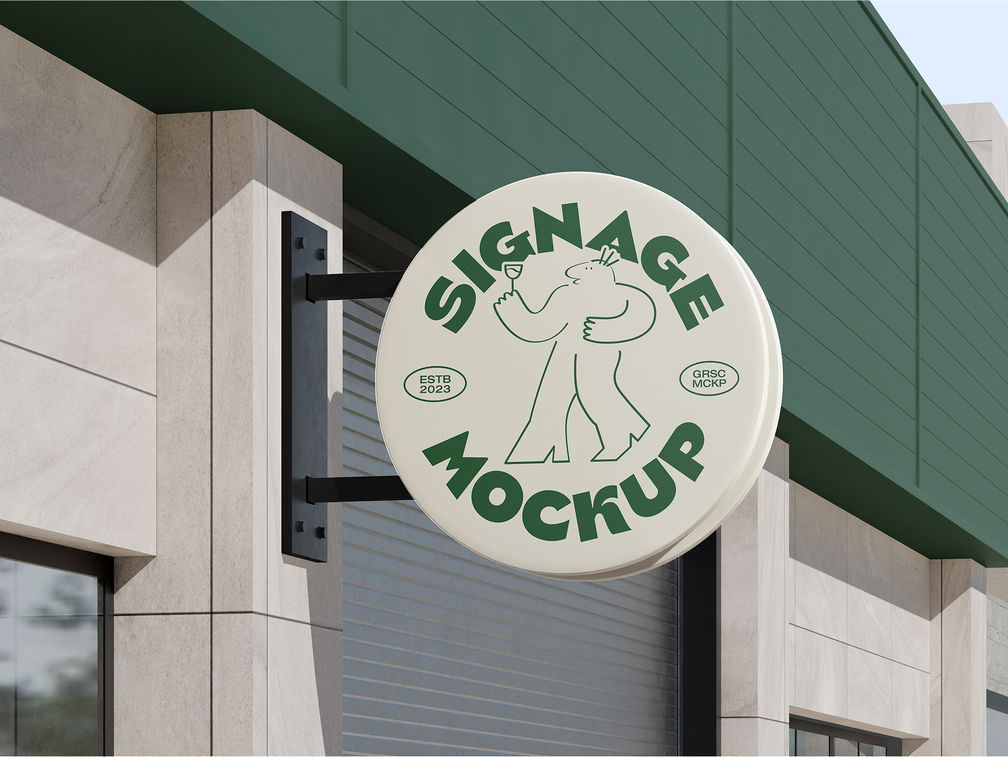 Outdoor Round Signage Mockup Half Side View Preview 1