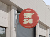 Outdoor Round Signage Mockup Half Side View Preview 2
