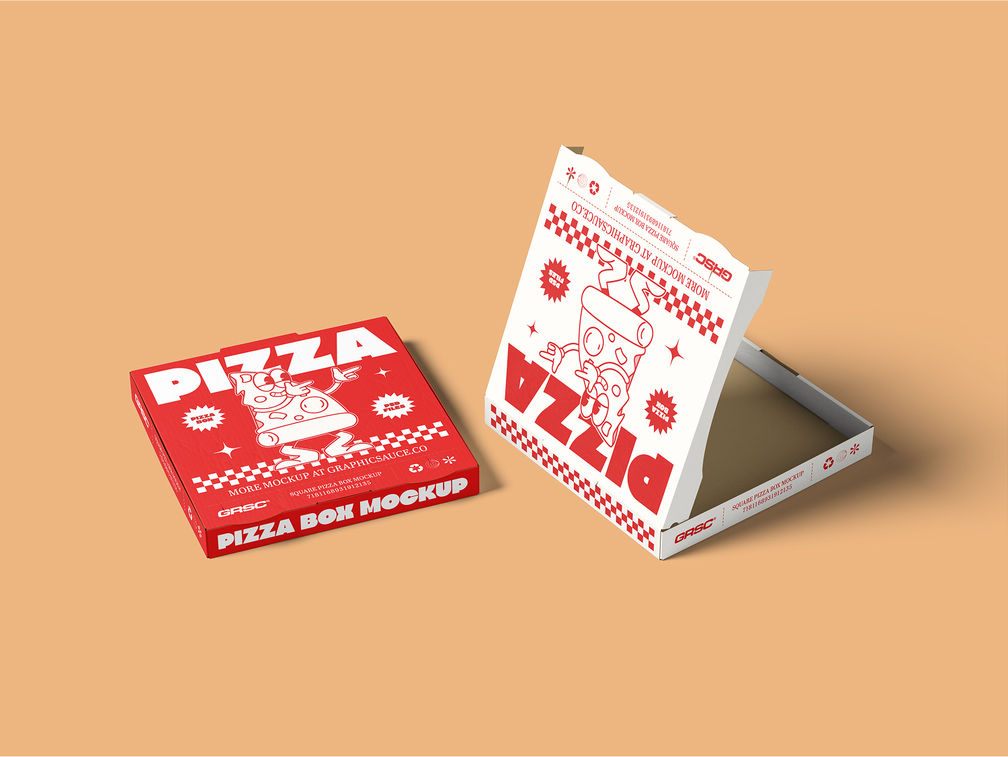 Square Pizza Box Mockup Half Side View Preview 1