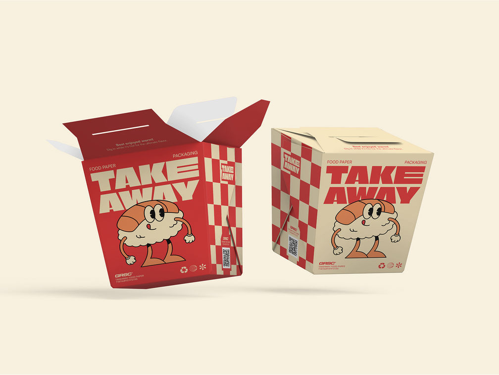 Takeaway Rice Box Packaging Mockup Flying View Preview 1