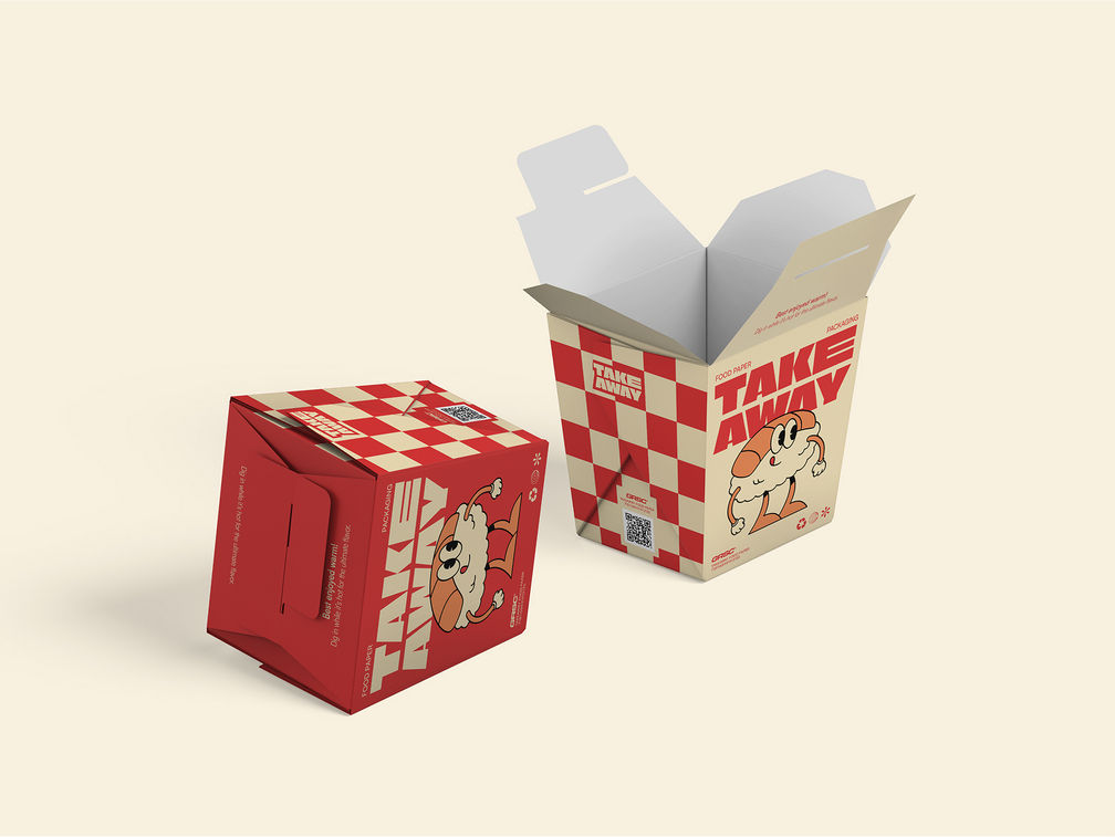 Takeaway Rice Box Packaging Mockup Half Side View Preview 1