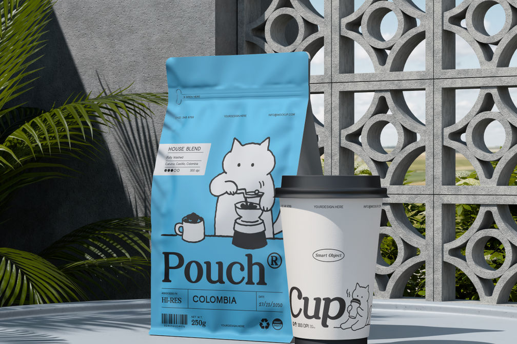Coffee Pouch And Cup Mockup For Cafe Branding Preview 3