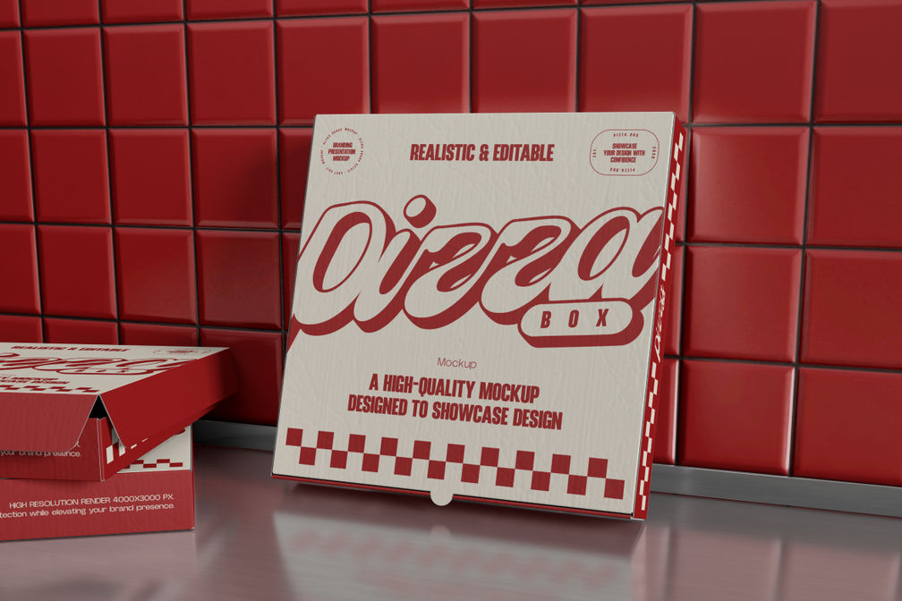 Fast Food Pizza Box Packaging Mockup Preview 1