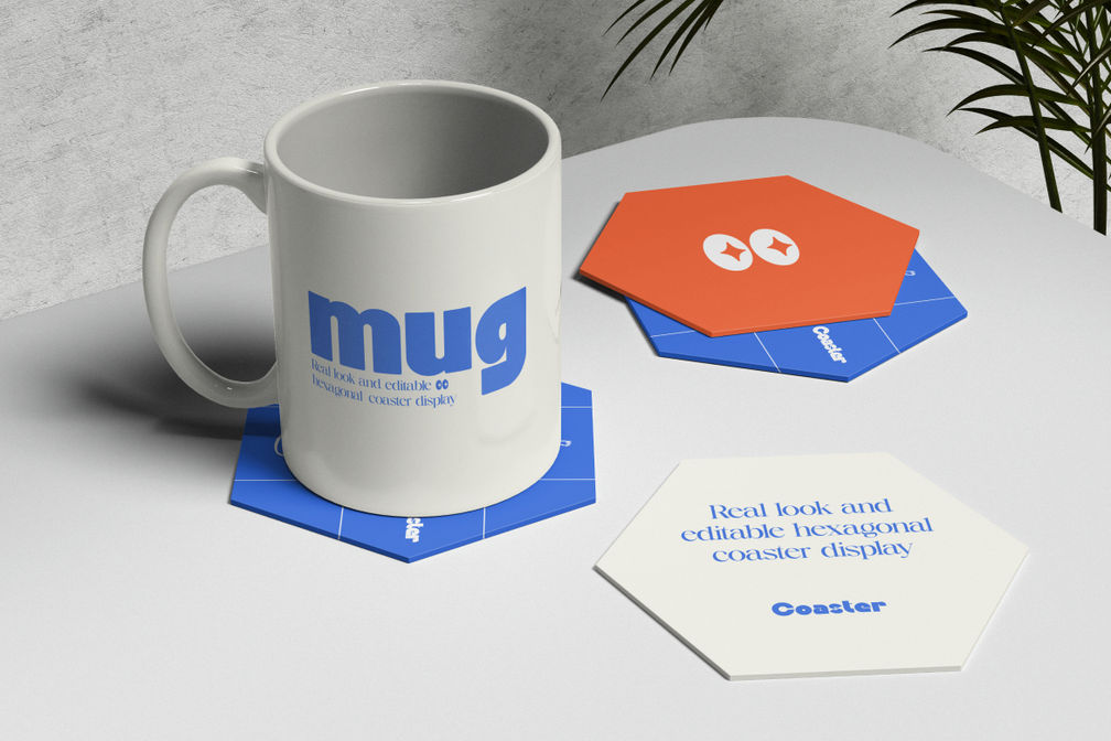 Hexagonal Coaster And Mug Mockup For Cafe Branding Preview 9