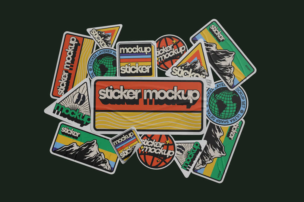 Retro Sticker Collection Mockup For Branding Preview 1