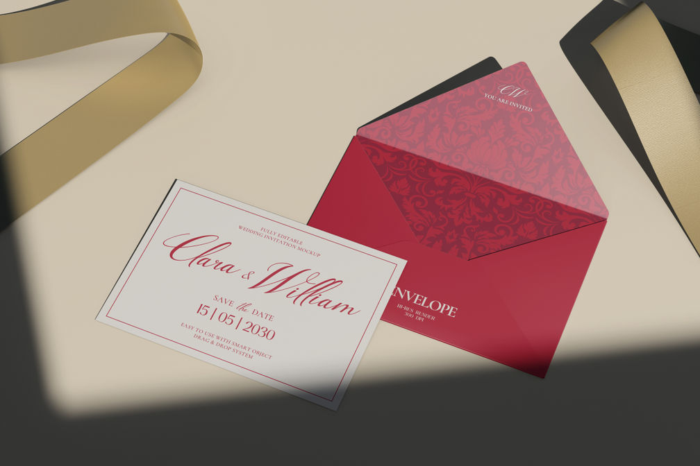 Wedding Invitation Card And Envelope Mockup Preview 3
