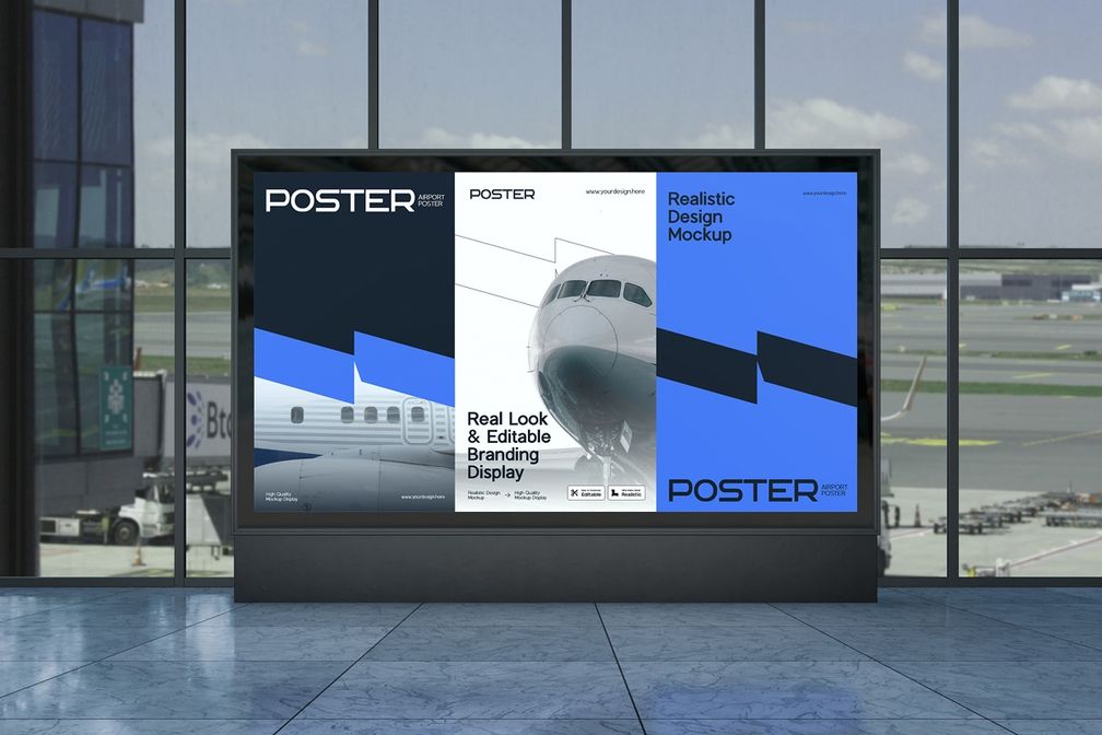 Airport Advertising Billboard Poster Mockup Front View