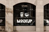 Coffee Shop Store Glass Window Sticker Mockup Front View