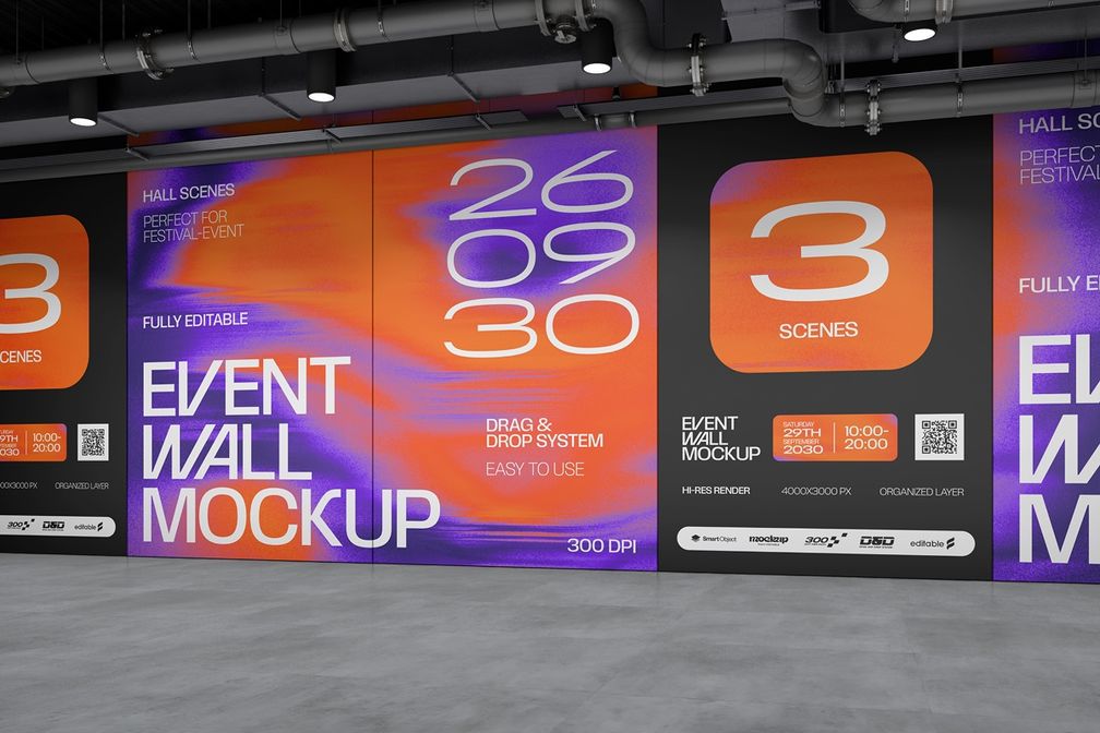 Conference Event Exhibition Wall Mockup Right Side View