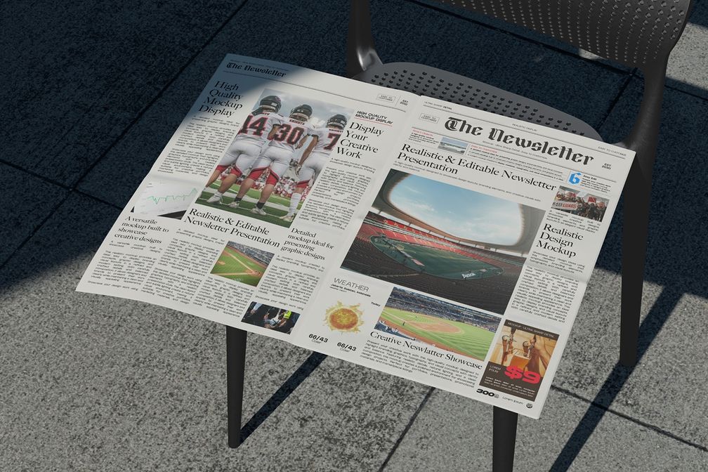 Folded Broadsheet Newspaper Mockup Page View