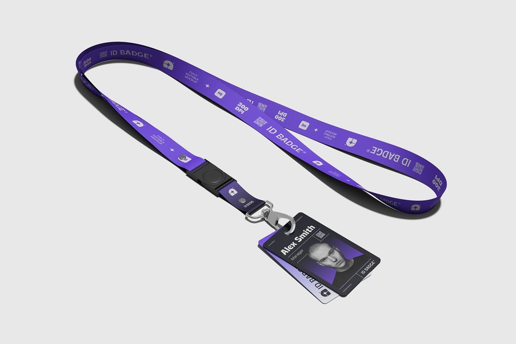 Id Badge Event Lanyard Mockup Isometric View 2