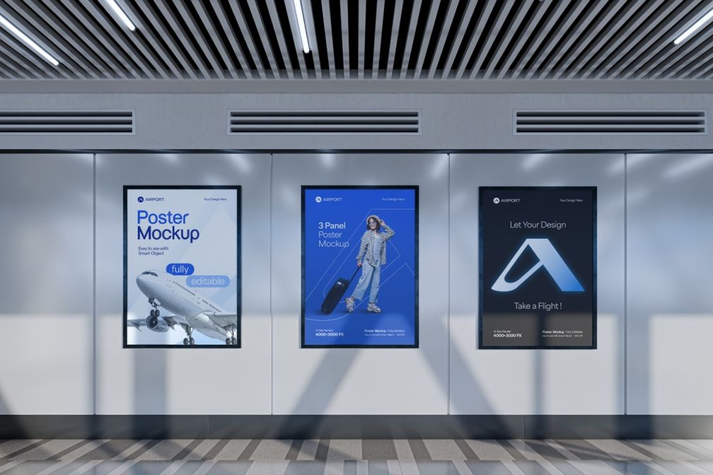 Indoor Airport Terminal Poster Mockup Front View