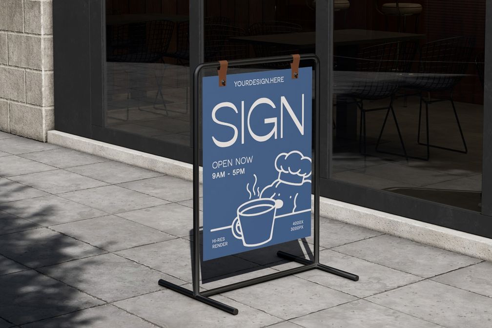 Outdoor A Frame Advertising Signboard Mockup Right Side View