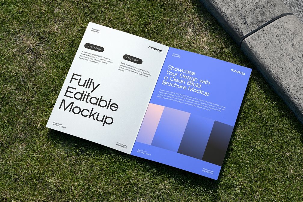Outdoor A4 Bifold Brochure Flyer Mockup Top View 3
