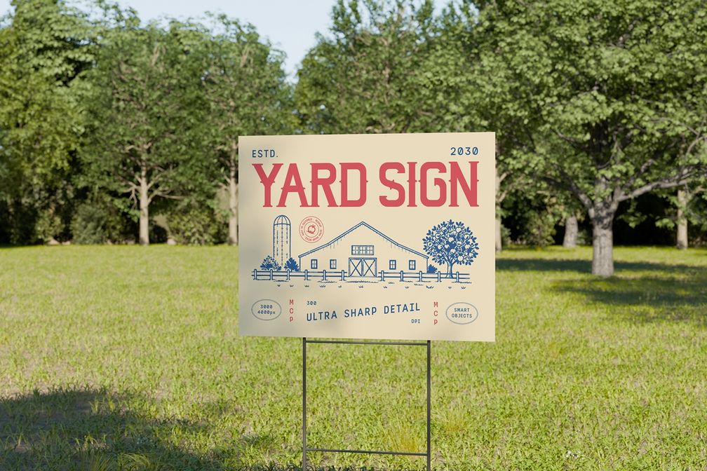 Outdoor Property Real Estate Yard Signboard Mockup Right Side View