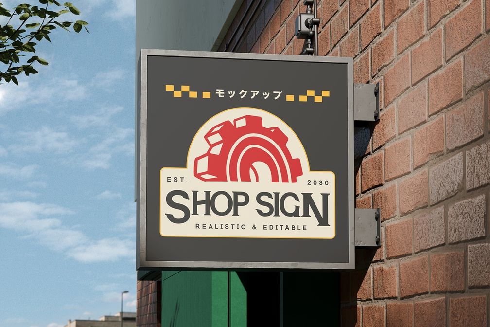 Outdoor Retail Hanging Shop Signage Mockup Front Side